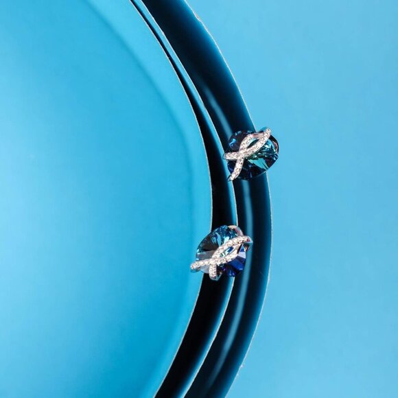 Infinity Heart Earrings Sterling Silver Love Earrings Embellished with Crystals - Picture 3 of 7